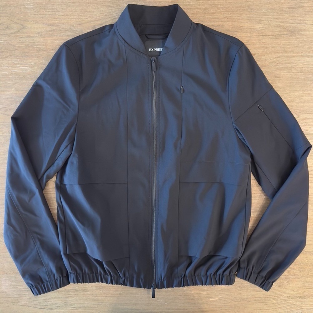 NEW Express Men's Wool Blend Black Bomber Jacket-2 Way Zipper-Size XS‎ RRP $198
